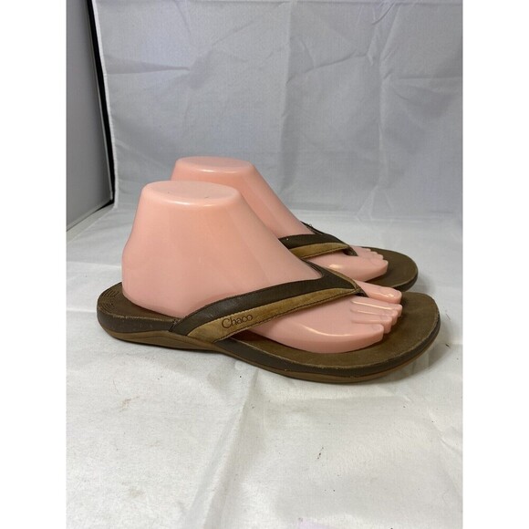 Chaco Flip Flops Sandals Womens 9M Brown Tan Neutral Distressed Thong - Picture 2 of 9